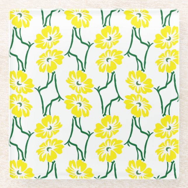 Dessous-de-verre En Verre Fleurs Jaunes : Motif sans couture illustré (Devant)
