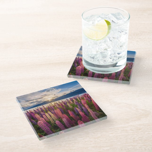 Dessous-de-verre En Verre Fleurs | Lupines Nouvelle-Zélande (Incliné)