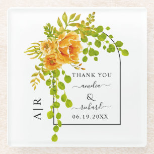Dessous-de-verre En Verre Fleurs orange, arche et monogramme mariage de auto