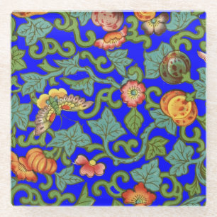 Dessous-de-verre En Verre Fleurs porcelaines chinoises d'époque et papillons