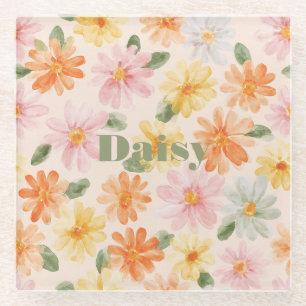 Dessous-de-verre En Verre Fleurs Rose Jaune Bleu Pêche