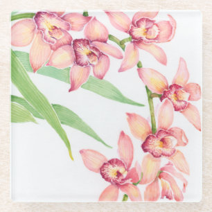 Dessous-de-verre En Verre Fleurs roses d'aquarelle