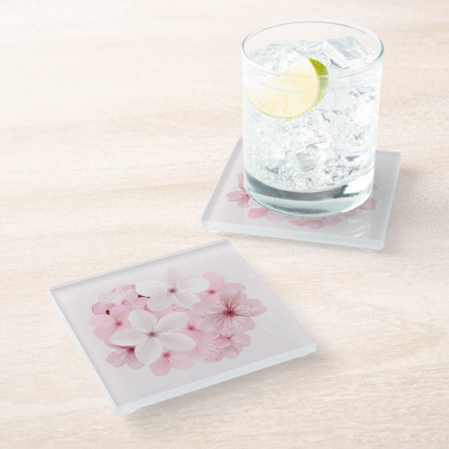 Dessous-de-verre En Verre Fleurs roses de cerisiers (Incliné)