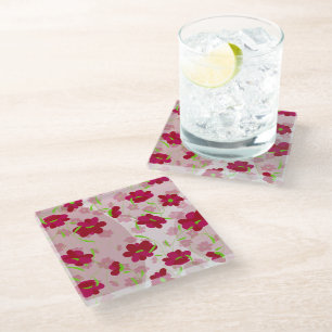 Dessous-de-verre En Verre Fleurs roses et rouges - Floral