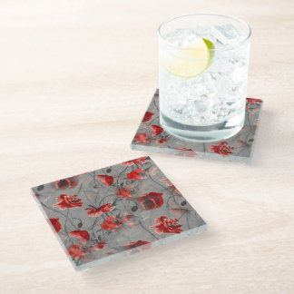 Dessous-de-verre En Verre Fleurs rouges sur Gris foncé, Pépites rouges à pap