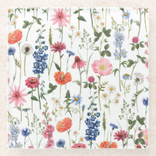 Dessous-de-verre En Verre Fleurs sauvages d'été, aquarelle motif sans coutur