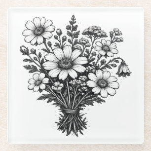 Dessous-de-verre En Verre Fleurs sauvages vintage art botanique floral linog