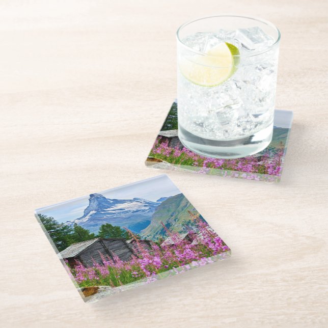 Dessous-de-verre En Verre Fleurs | Summer Matterhorn Suisse (Incliné)