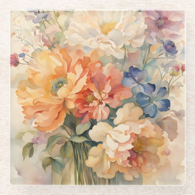 Dessous-de-verre En Verre fleurs Trivet (Devant)