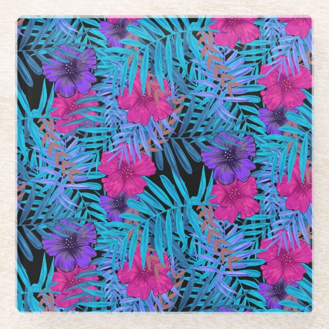 Dessous-de-verre En Verre Fleurs tropicales (Devant)