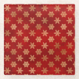 Dessous-de-verre En Verre Flocons de neige hivernaux festifs rouges et or mé