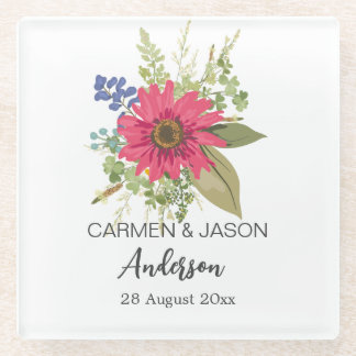 Dessous-de-verre En Verre  Floral Bouquet Wedding Custom Name