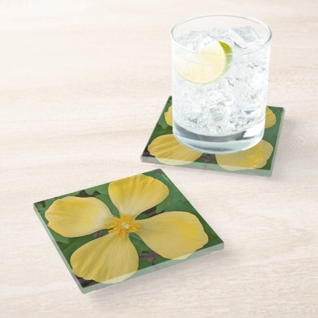 Dessous-de-verre En Verre Floral de célandine jaune (Incliné)