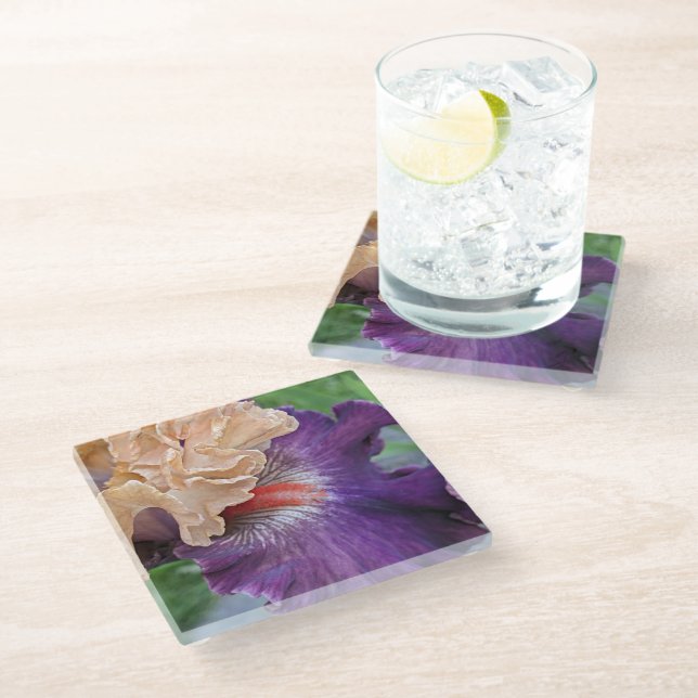 Dessous-de-verre En Verre Floral Fleur d'Iris à deux tons (Incliné)