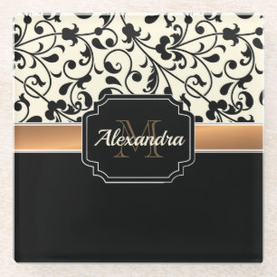 Dessous-de-verre En Verre Floral noir et blanc