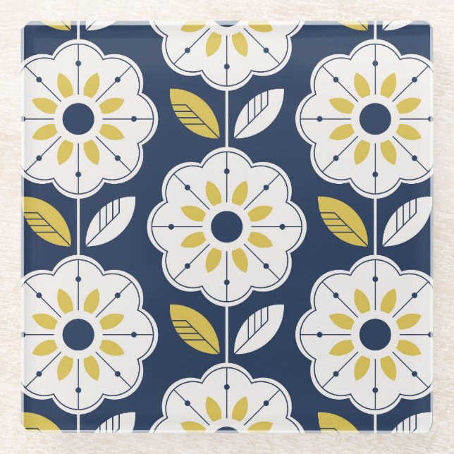 Dessous-de-verre En Verre Floral style scandinave Motif sans couture (Devant)