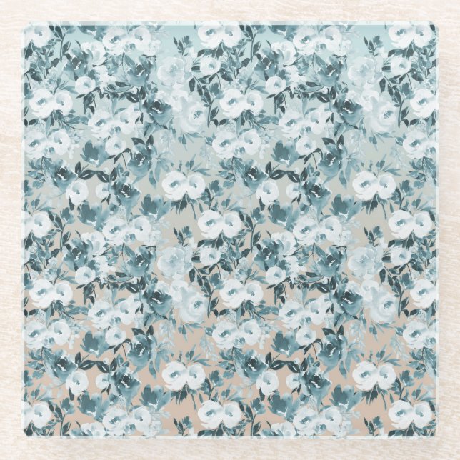 Dessous-de-verre En Verre Flore blanche de Pêche Bleue (Devant)