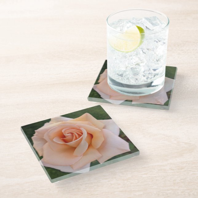 Dessous-de-verre En Verre Flore Rose orange délicate (Incliné)