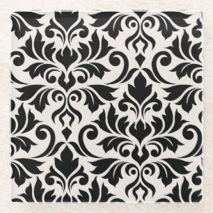 Dessous-de-verre En Verre Flourissant Damask Art I Black on Cream