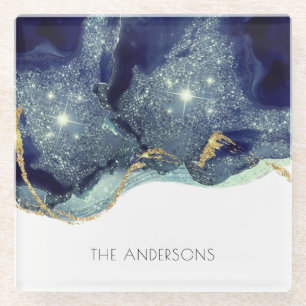 Dessous-de-verre En Verre Fluide Abstrait d'alcool Encre or Parties scintill