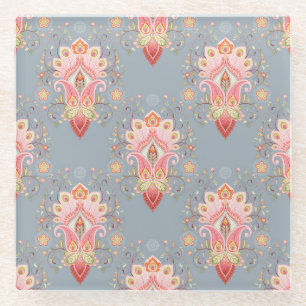 Dessous-de-verre En Verre Fond de plume de paon Paisley oriental