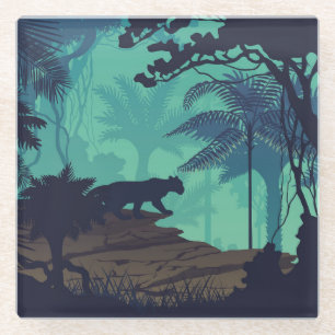 Dessous-de-verre En Verre Forêt tropicale, arrière - plan du soir jaguar.