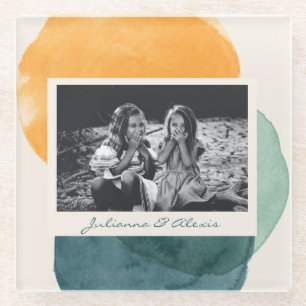 Dessous-de-verre En Verre Formes d'aquarelle Abstraites Nom photo bleu Turqu