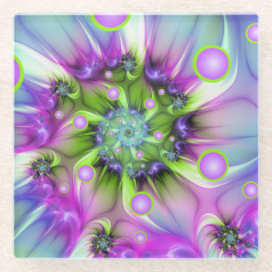 Dessous-de-verre En Verre Formes rondes spirales colorées Art fractal abstra