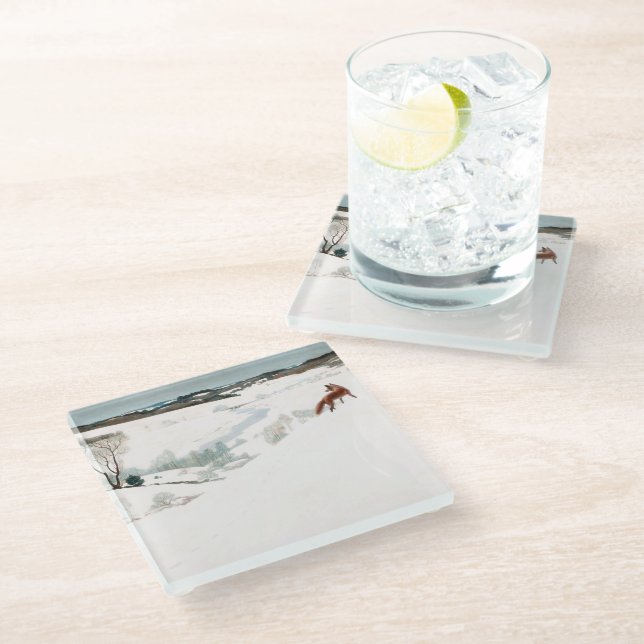 Dessous-de-verre En Verre Fox dans la neige, 1935 par Newell Convers Wyeth (Incliné)