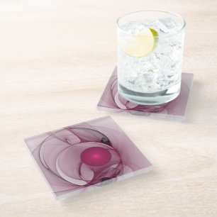 Dessous-de-verre En Verre Fractale balançante, Art Abstrait Moderne Rose Ber