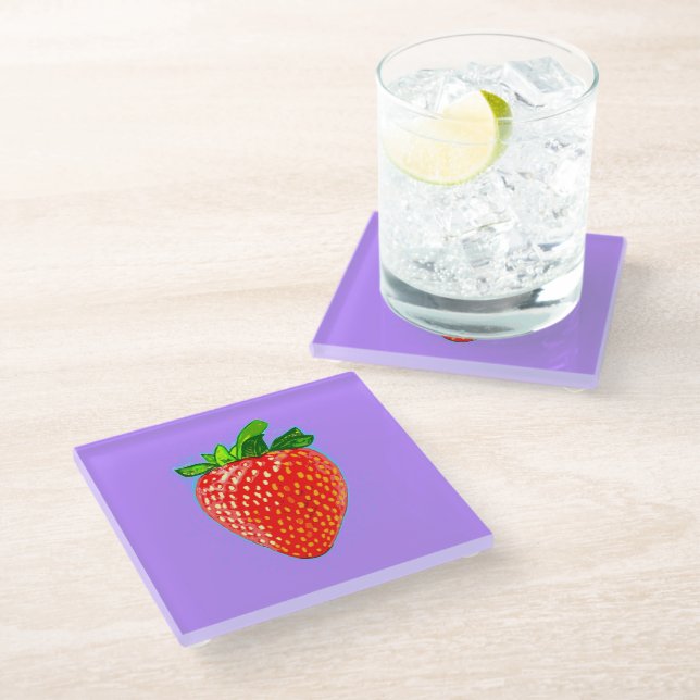 Dessous-de-verre En Verre Fraise juteuse en style pop art (Incliné)