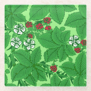 Dessous-de-verre En Verre Fraises et Feuilles Art Nouveau, Lime Green