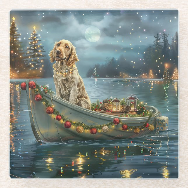 Dessous-de-verre En Verre Français Setter Christmas Festive Voyage (Devant)