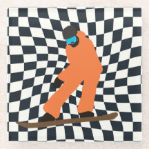 Freeride Snowboardeur En Costume Orange À damiers