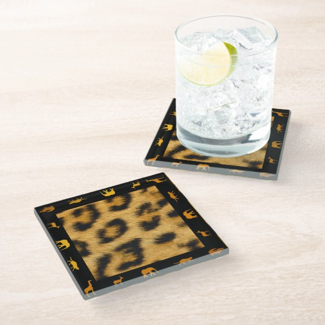Dessous-de-verre En Verre Frontière africaine de fourrure de léopard - Desso (Incliné)