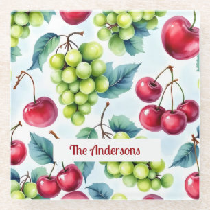 Dessous-de-verre En Verre Fruits rouges verts Raisins Cerise Aquarelle