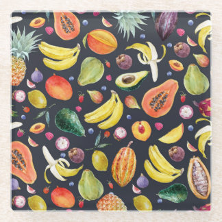 Dessous-de-verre En Verre Fruits tropicaux : Aquarelle Motif Multifruit.