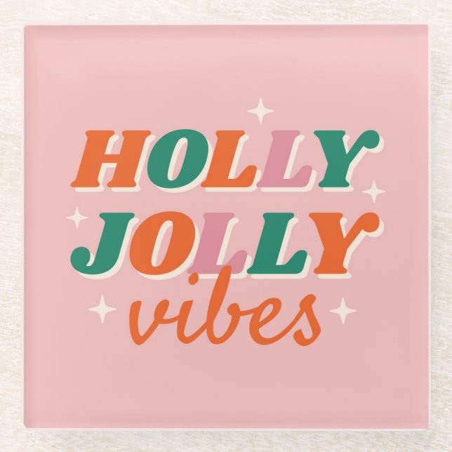 Dessous-de-verre En Verre Fun Holly Jolly Vibes Design de Noël (Devant)