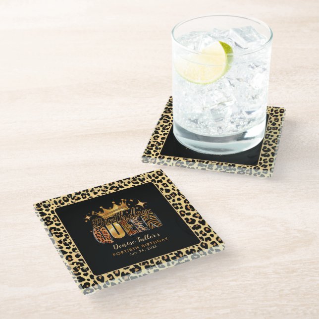 Dessous-de-verre En Verre Fun Leopard Anniversaire Reine Quarante Anniversai (Incliné)