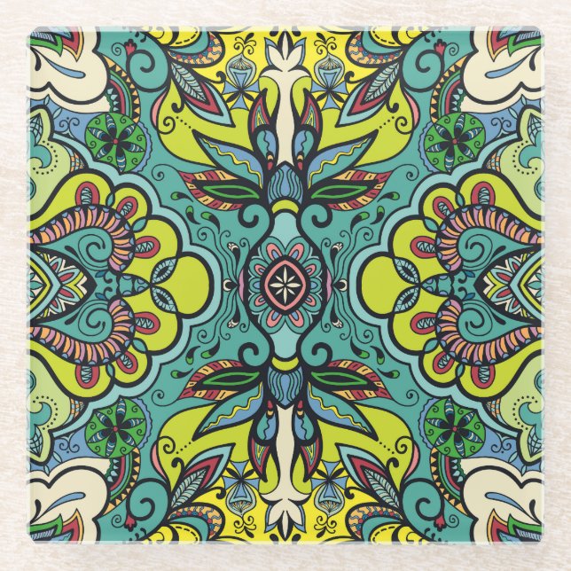 Dessous-de-verre En Verre Géométrique floral, coloré abstrait textu transpar (Devant)