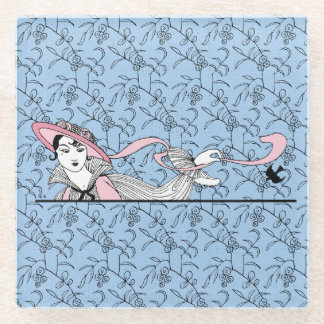 Dessous-de-verre En Verre Georges Barbier 1920 Fashion Lady and Bird