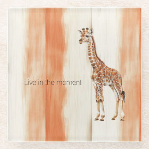 Dessous-de-verre En Verre Girafe Safari Animal Rayures Orange Pêche Crème