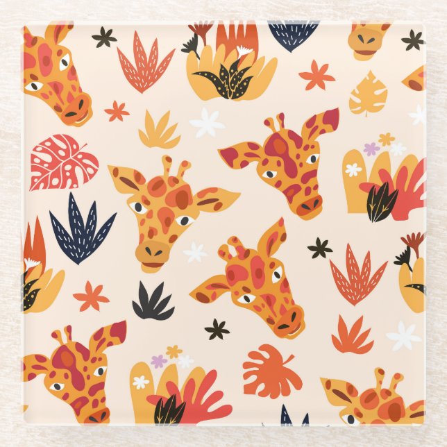 Dessous-de-verre En Verre Giraffe de dessin : Floral Savanna Motif (Devant)