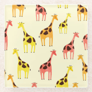 Dessous-de-verre En Verre Giraffe de dessin : Motif Vintage coloré.