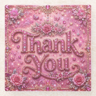 Dessous-de-verre En Verre Girly Élégant Pailleté Rose Pâle Merci