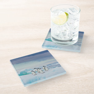 Dessous-de-verre En Verre Glace et neige   Adelie Penguins Antarctique