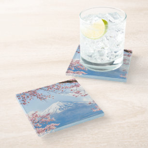 Dessous-de-verre En Verre Glace et neige Cherry Blossoms Mt. Fuji Japon
