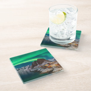 Dessous-de-verre En Verre Glace et neige   Northern Lights, Norvège