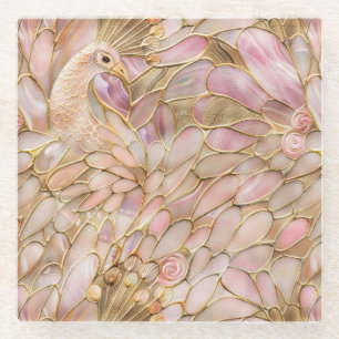 Dessous-de-verre En Verre Glam Gold Chic Pink Peacock