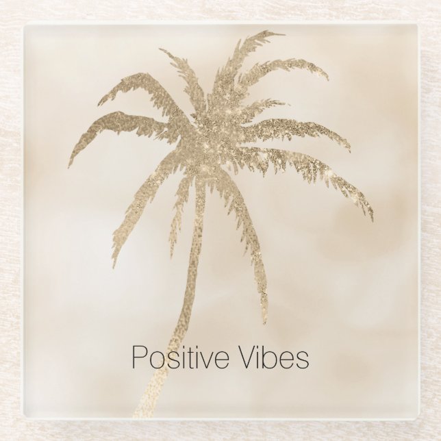 Dessous-de-verre En Verre Glam Gold Tropical Palm Tree Ombre (Devant)